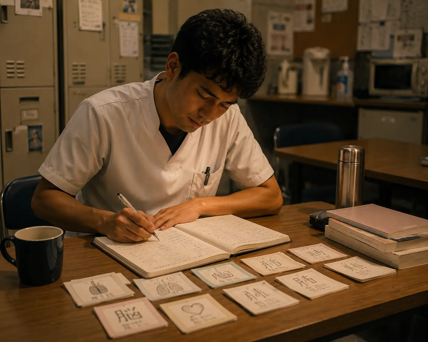 Caregiver studying Japanese vocabulary for caregiving work in Japan