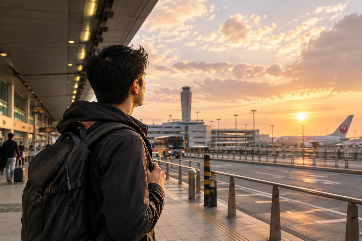 Foreigner arriving in Japan for the first time at Narita Airport