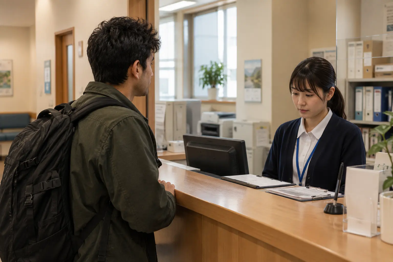 Foreigner at Japanese service counter experiencing different treatment